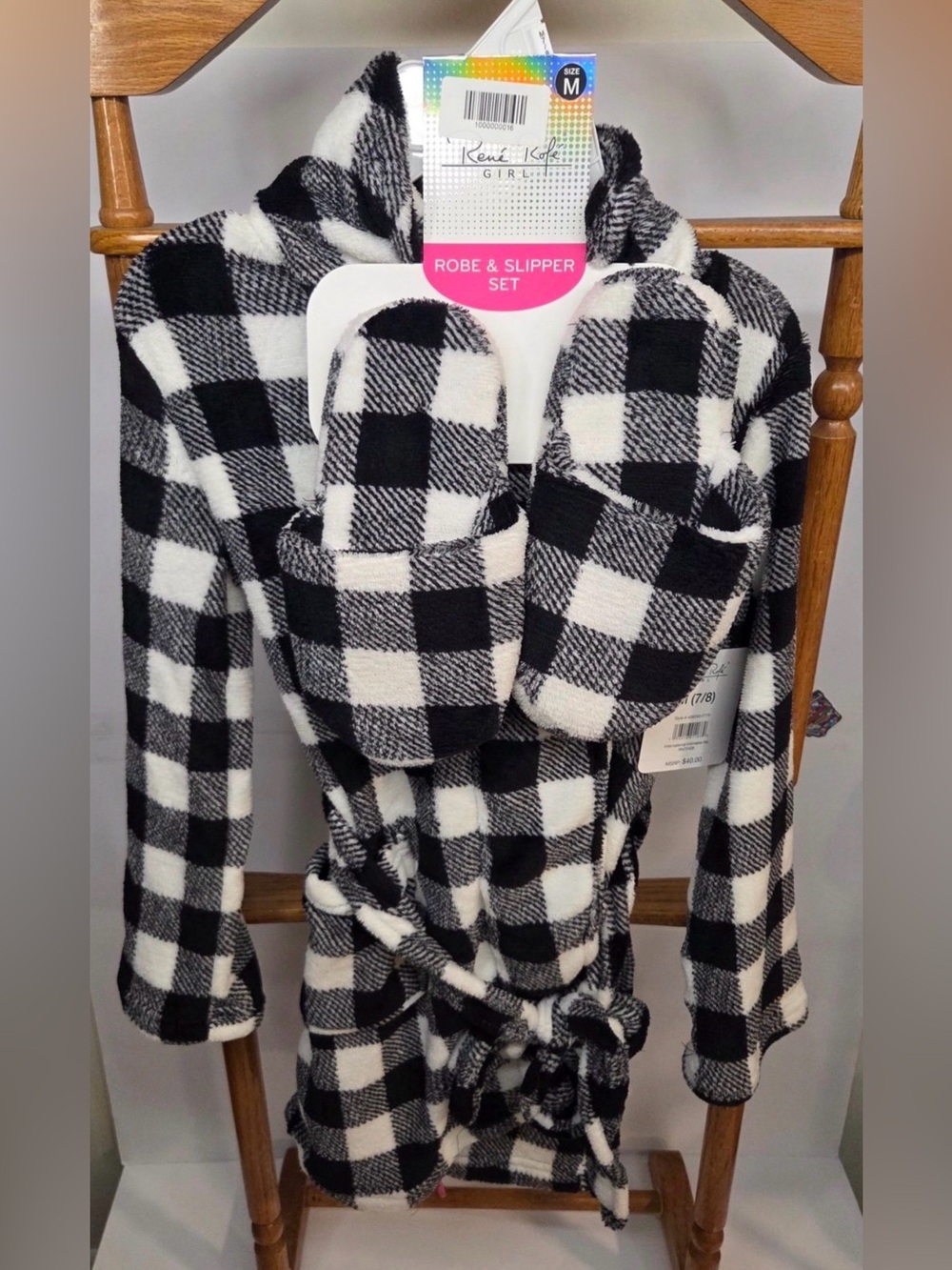 Girls Plaid Robe & Slipper Set Size M (7-8) - NWT